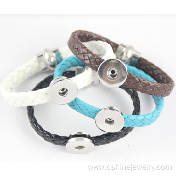Multi Colorful Weaved Leather Noosa Bangle With DIY Buttons